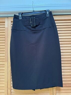 Vintage 90s Caché Black Belted Pencil Skirt High Waist Size 10 Y2K Dark Academia